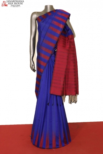 Thread Weave Contrast Handloom Soft Silk Saree-Slubs Weave